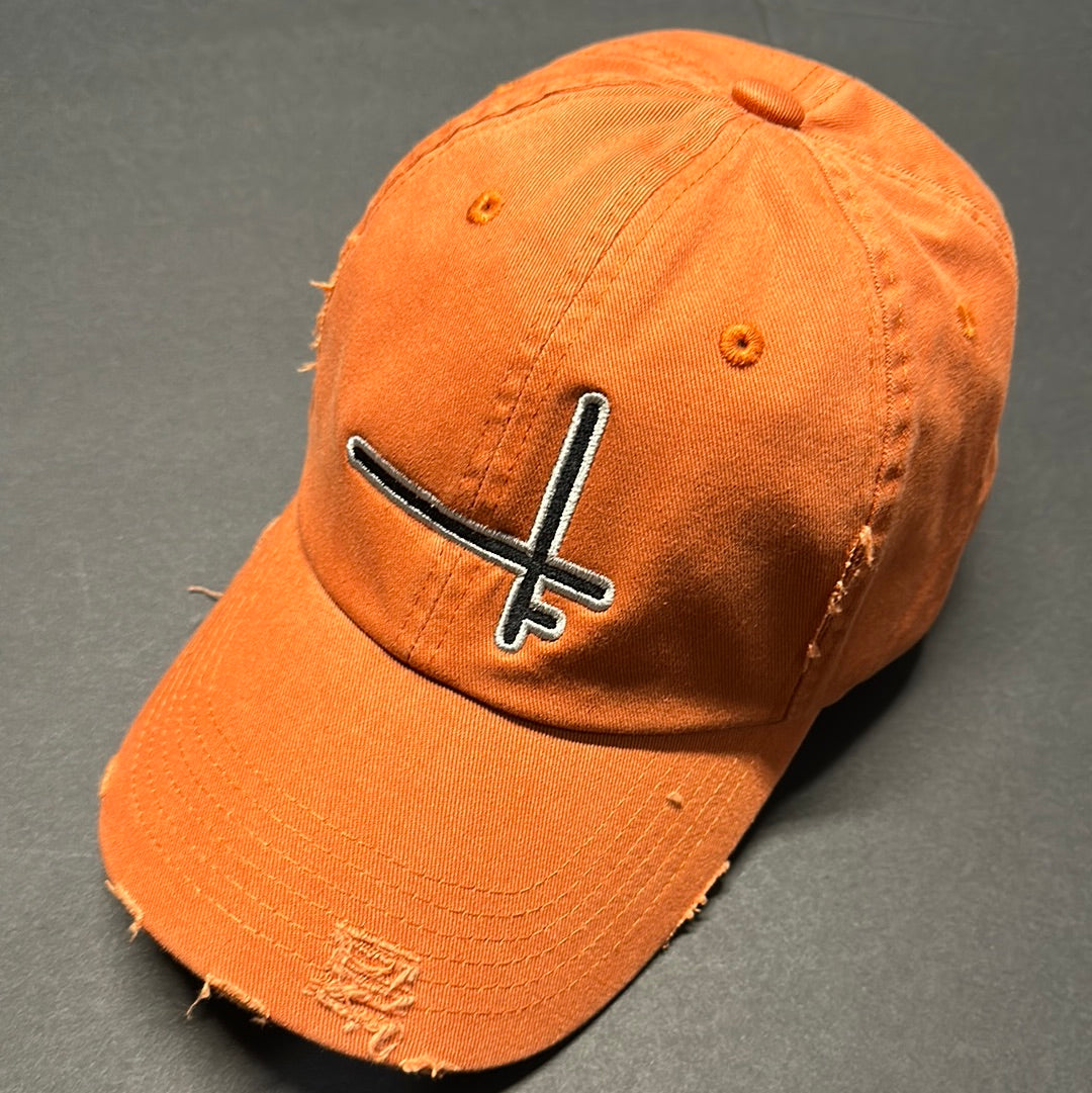 2FT Embroidered Distressed Dad Hat (ORANGE)