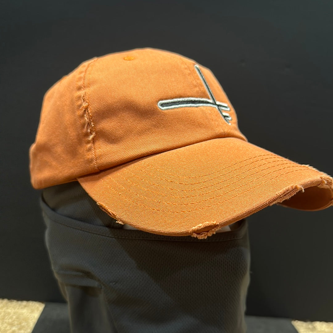 2FT Embroidered Distressed Dad Hat (ORANGE)